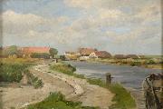 Eugen Ducker Village near canal Sweden oil painting artist